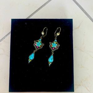 Michal Negrin Teardrop Earrings Swarovski Crystal Rhinestones Floral...